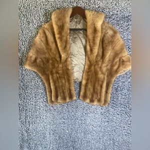 Vintage Mink Fur Stole Cape Brown Shawl Wrap